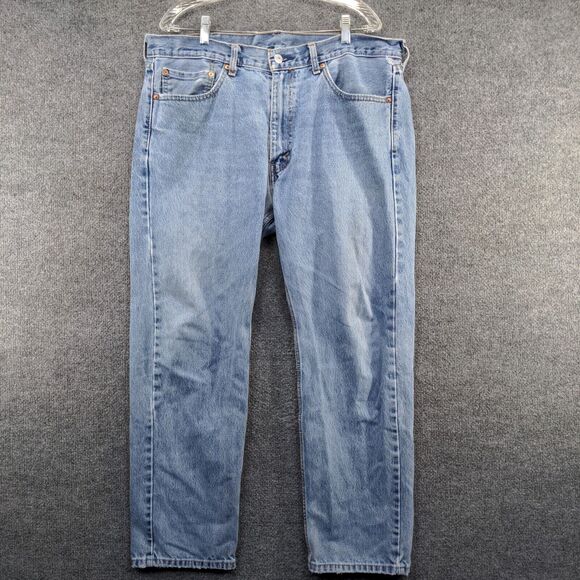 Levi's 505 Men's Regular Straight Fit Jeans Blue 38x30 Stone Wash Denim - Picture 2 of 14